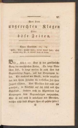 Von den ungerechten Klagen über böse Zeiten.