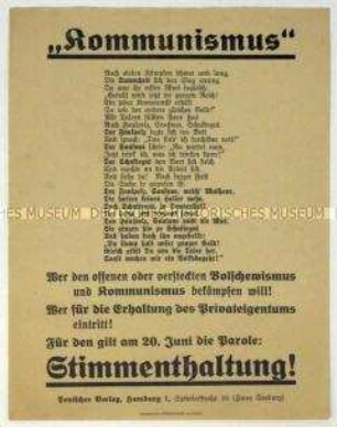 Propagandaflugblatt gegen den Volksentscheid über die Fürstenenteignung