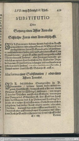 Substitutio, Oder Setzung eines Affter Anwalts