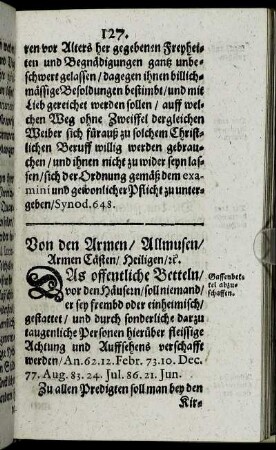Von den Armen/ Allmusen/ Armen Cästen/ Heiligen/ [et]c.