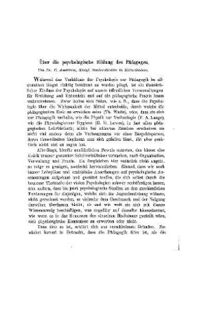 Über die psychologische Bildung der Pädagogen
