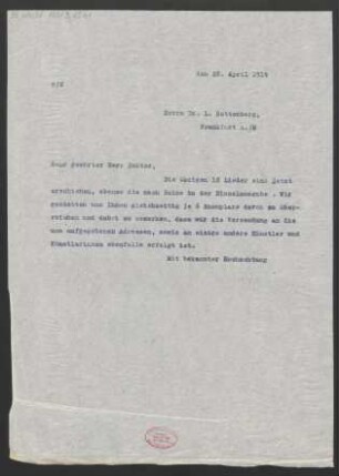 Brief an Ludwig Rottenberg : 28.04.1914