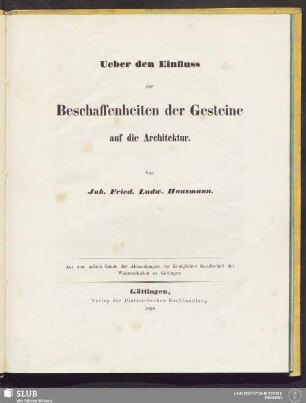Ueber den Einfluss der Beschaffenheiten der Gesteine auf die Architektur