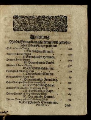 Anleitung Wie die Evangelia nach ihrem sonst gewöhnlichen Jahrs-Gange/ zu finden.