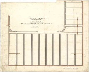 Pfann, Paul; München, Möhlstr.; Wohnhaus O. Bischoff - Holzdecke unter der Galerie u. unter dem III. Treppenlauf der Diele (Ansicht m. Schnitt)