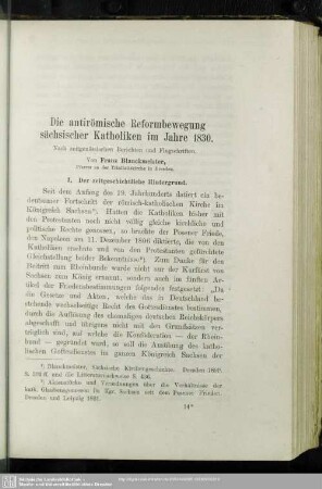 Die antirömische Reformbewegung sächsischer Katholiken im Jahre 1830 : Nach zeitgenössischen Berichten und Flugschriften