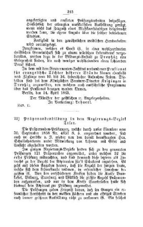 Präparandenbildung in dem Regierungs-Bezirk Trier : [IV. Seminarien, Bildung der Lehrer und deren persönliche Verhältnisse]