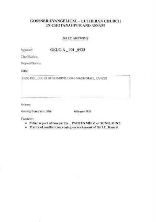 CASE FILE COURT OF SUB-DIVISIONAL MAGISTRATE, Ranchi