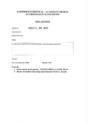 CASE FILE COURT OF SUB-DIVISIONAL MAGISTRATE, Ranchi