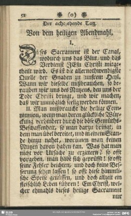 Der achtzehende Tag. Von dem heiligen Abendmahl : achtzehende Tag. Von dem heiligen Abendmahl