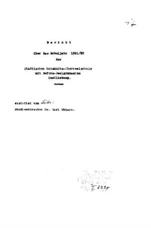 1931/32: Bericht über das Schuljahr ... der Städtischen GutsMuths-Oberrealschule mit Reform-Realgymnasium Quedlinburg - 1931/32