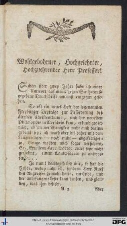 Wohlgebohrner, Hochgelehrter, Hochzuehrender Herr Professor!