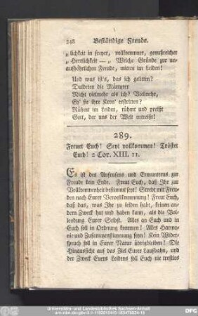 289. Freuet Euch! Seyt vollkommen! Tröstet Euch! 2 Cor. XIII. 11.
