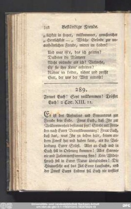 289. Freuet Euch! Seyt vollkommen! Tröstet Euch! 2 Cor. XIII. 11.
