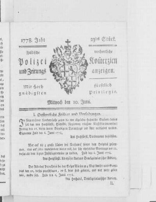23tes Stück., Ausgabe vom 10. Juni 1778