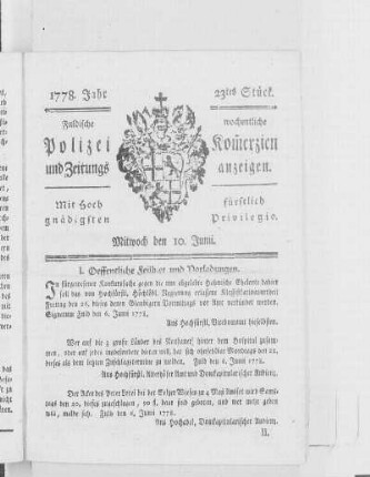 23tes Stück., Ausgabe vom 10. Juni 1778