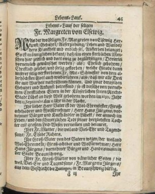 Lebens-Lauf der seligen Fr. Margreten von Elsewig.