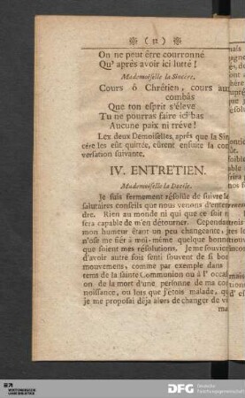 IV. Entretien.