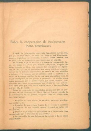 Sobre la cooperación de intelectuales ibero-americanos