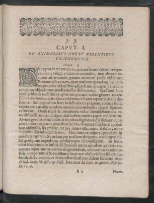 Caput I. De Animalibus Noctu Videntibus Phaenomena.