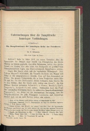 Untersuchungen über die Dampfdrucke homologer Verbindungen.