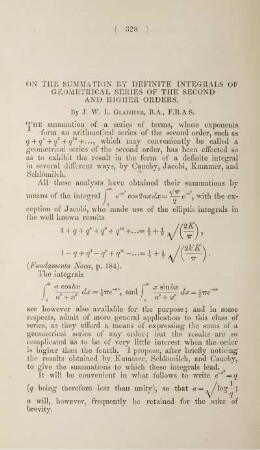 On the summation by definite integrals of geometrical series of the second and higher orders.