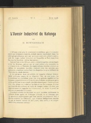 L´Avenir Industriel du Katanga par H. Buttgenbach