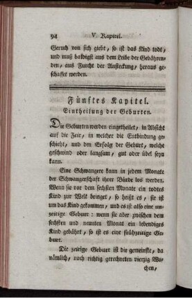 Fünftes Kapitel. Eintheilung der Geburten.