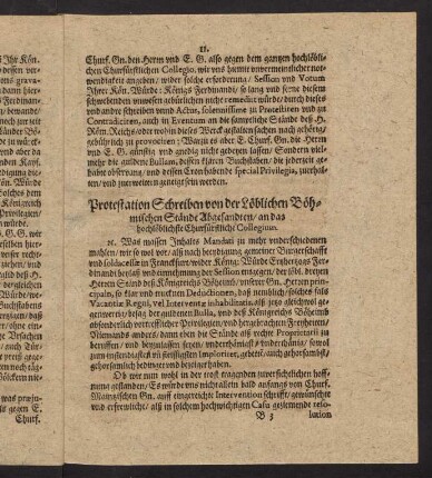 11-14, Protestation Schreiben von der Löblichen Böhmischen Stände Abgesandten...