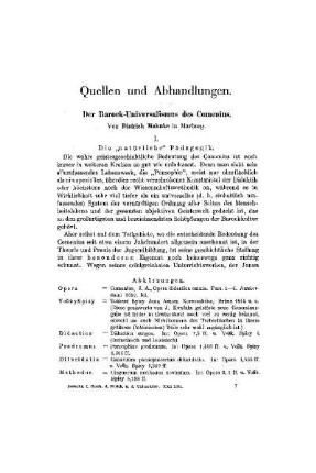Der Barock-Universalismus des Comenius : I
