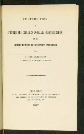 Contribution a l'étude des cellules dorsales (Hinterzellen) de la moelle épinière des vertébrés inférieurs