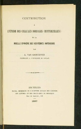 Contribution a l'étude des cellules dorsales (Hinterzellen) de la moelle épinière des vertébrés inférieurs