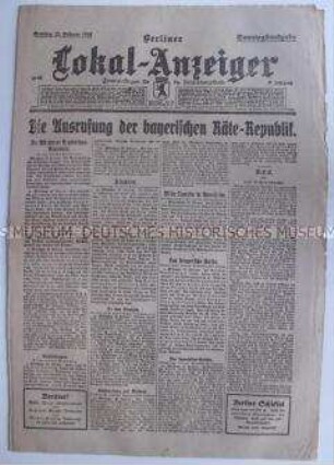 "Berliner Lokal-Anzeiger" zur Ausrufung der Räterepublik in München