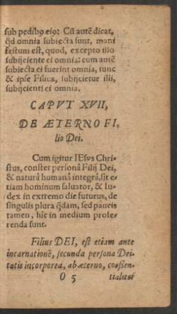 Caput XVII, De Aeterno Filio Dei.
