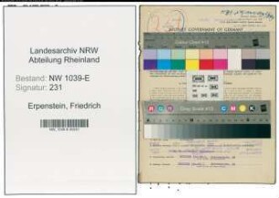 Entnazifizierung Friedrich Erpenstein , geb. 22.01.1902 (Firmenmitinhaber)