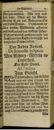 Der Andre Articul. De Remediis in Specie. Von Artzney-Mitteln insonderheit