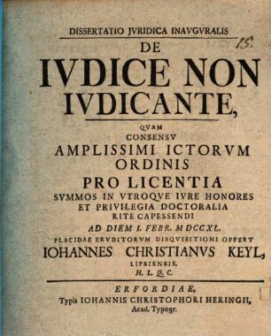 Dissertatio Jvridica Inavgvralis De Ivdice Non Ivdicante