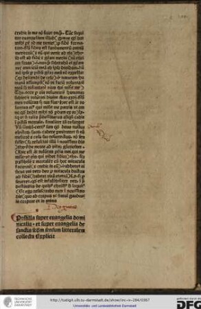 Postilla super evangelia dominicalia et super evangelia de sanctis secundum sensum litteralem collecta explicit.