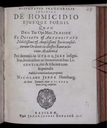 Disputatio Inauguralis Iuridica De Homicidio Eius'que poenis