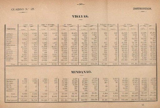 Cuadro no. 23. Instuccion. Visayas. Mindanao