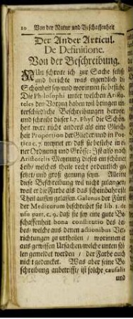 Der Ander Articul. De Definitione. Von der Beschreibung