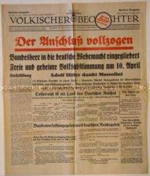 Tageszeitung "Völkischer Beobachter" zum "Anschluss" Österreichs