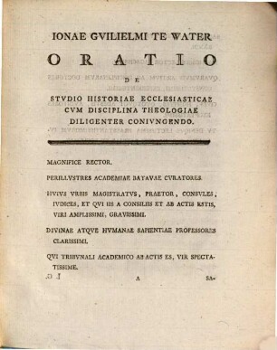 Oratio de studio historiae ecclesiasticae cum disciplina theologiae diligenter coniungendo