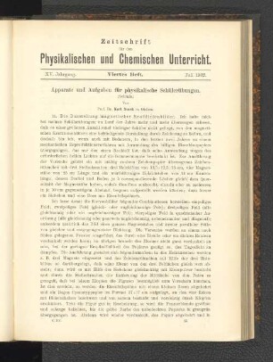 Apparate und Aufgaben für physikalische Schülerübungen.