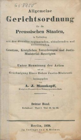 Bd. 3: Enthaltend: Theil I Titel 35. bis 52.
