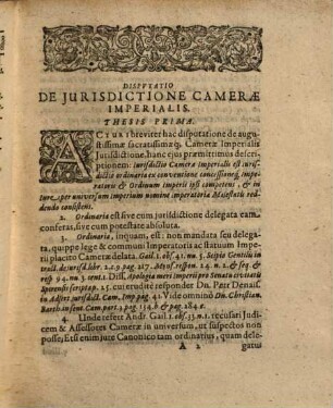 Dispvtatio Ivridica, De Augustissimae, Sacratissimaeque Camerae Imperialis Jurisdictione