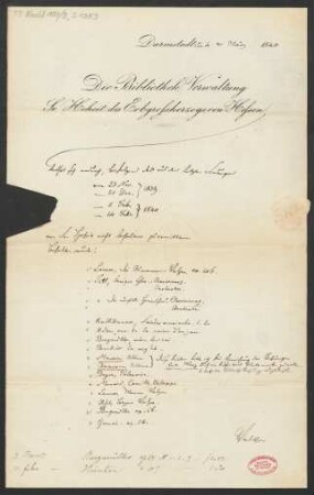 Liste mit zurückgesandten Musikalien