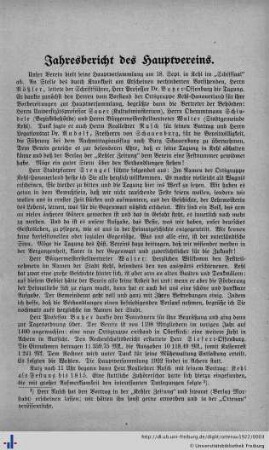 Jahresbericht des Hauptvereins