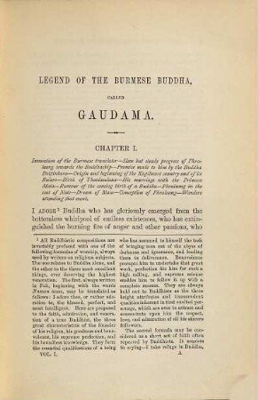 The life or legend of Gaudama the Buddha of the Burmese : With annotations ; The ways of Neibban, and notice on the Phongyies or Burmese Monks, Vol. I