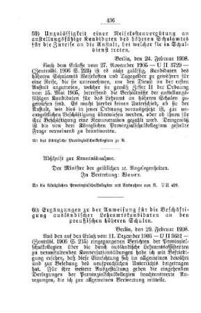 Ergänzungen zu der Anweisung für die Beschäftigung ausländischer Lehramtskandidaten an den preußischen höheren Schulen : [D. Höhere Lehranstalten]